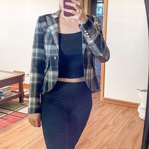 Smythe Equestrian Plaid Leather Elbow Patch Blazer Jacket 4